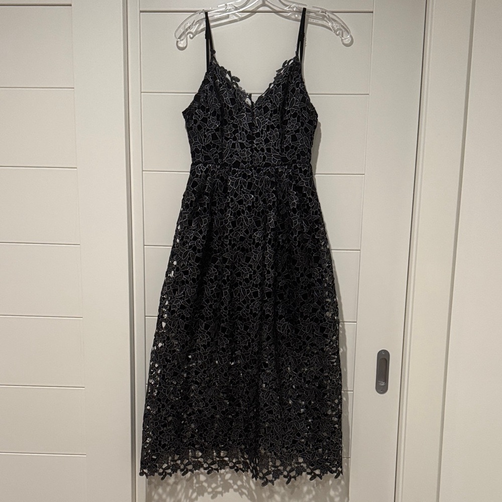 Astr Black Lace Midi Dress with Spaghetti Straps